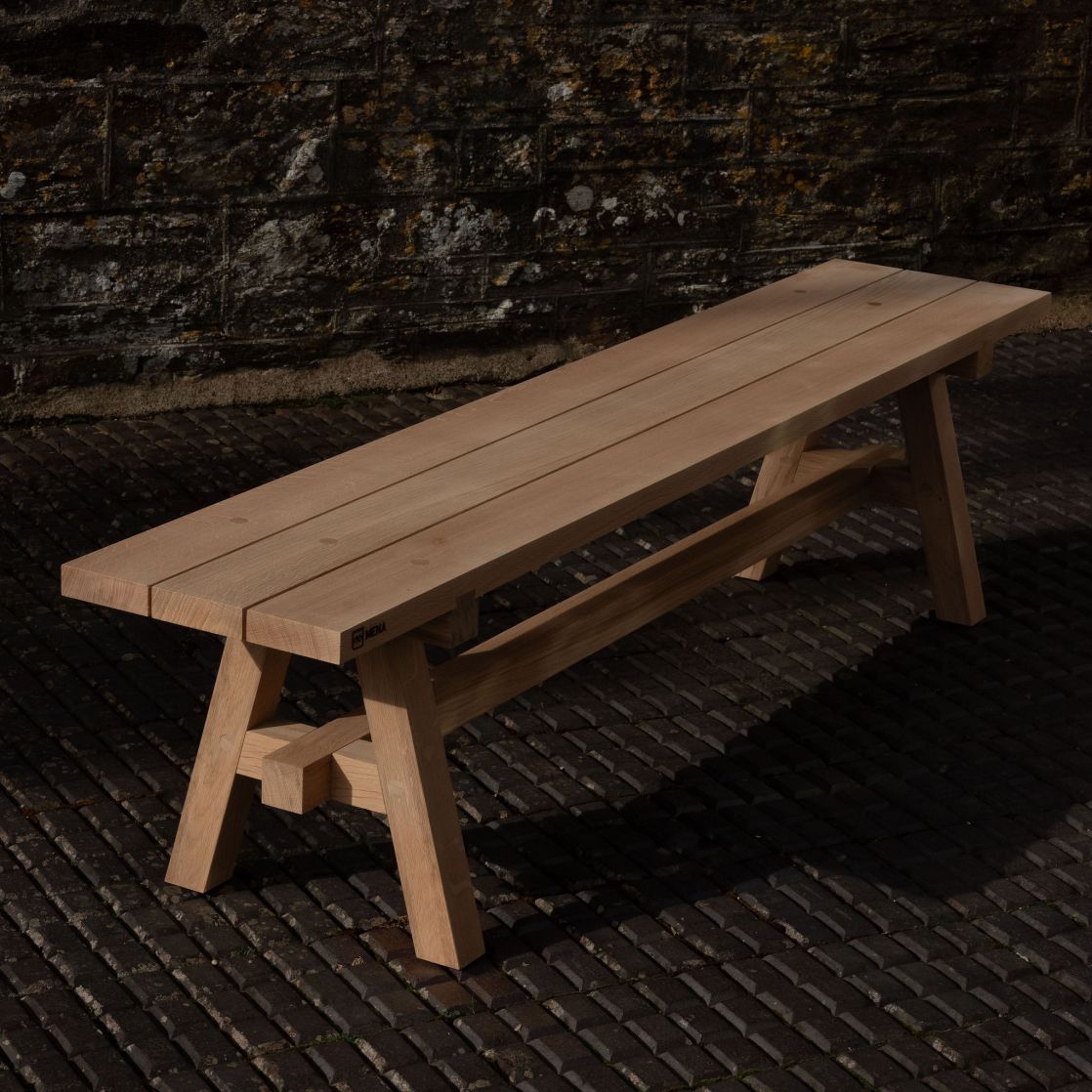 a wooden outdoor bench
