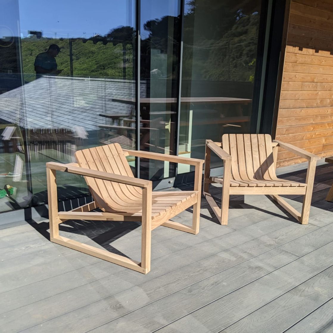 European oak steam bent contemporary garden chairs