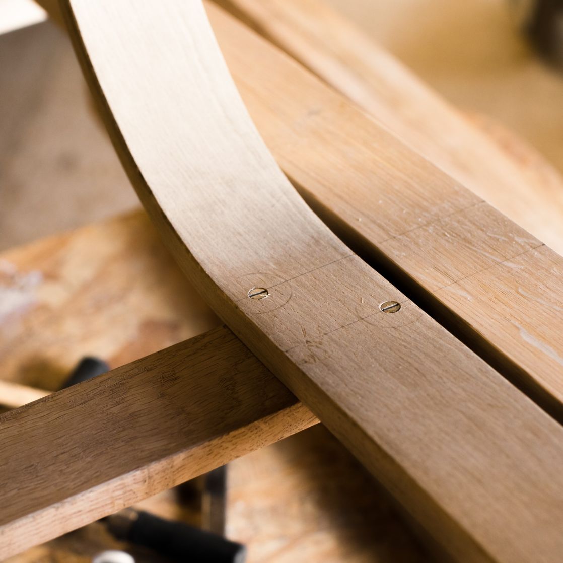 Making of an outdoor steam bent chair using oak steam bent slats