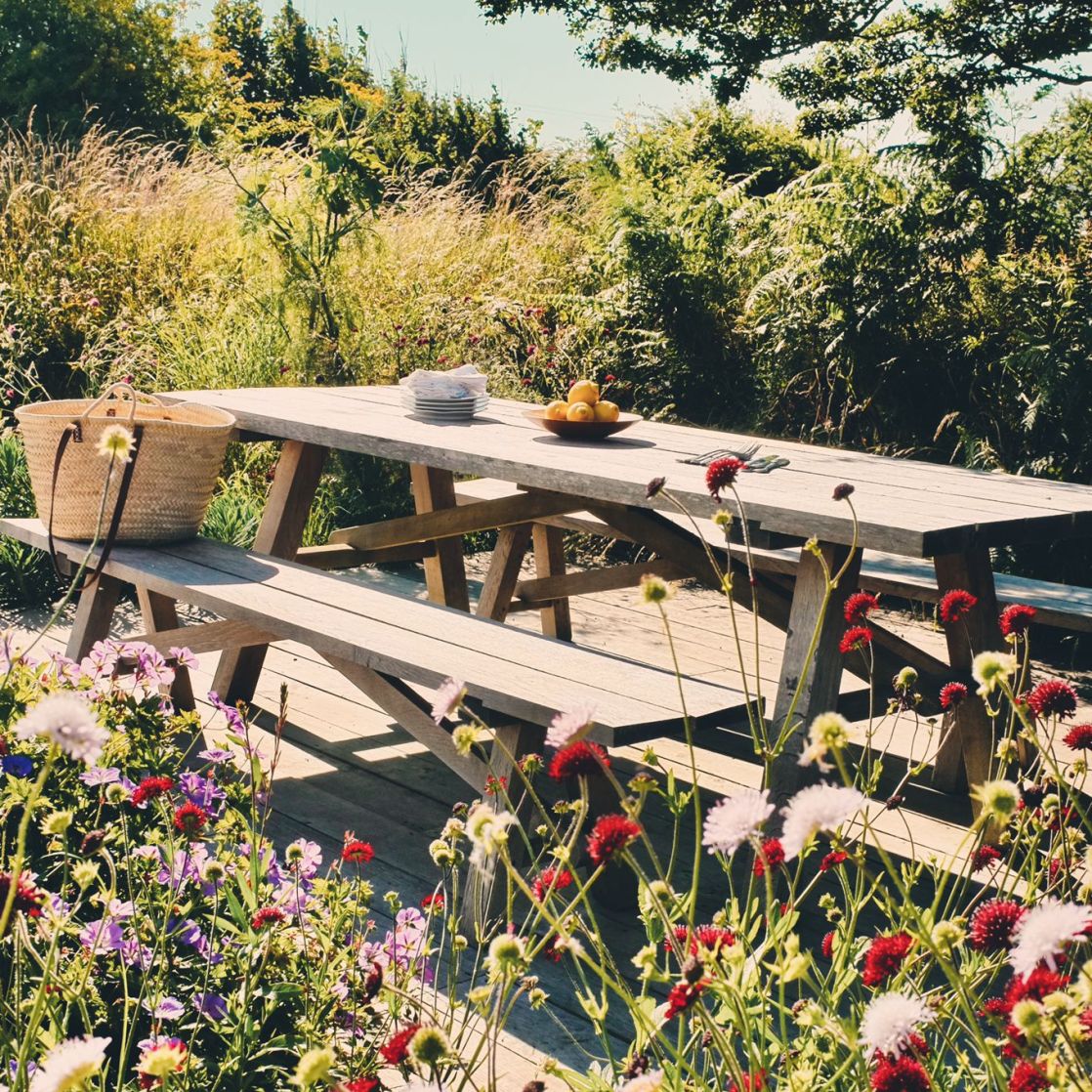 Lantic table and benches - contemporary outdoor dining