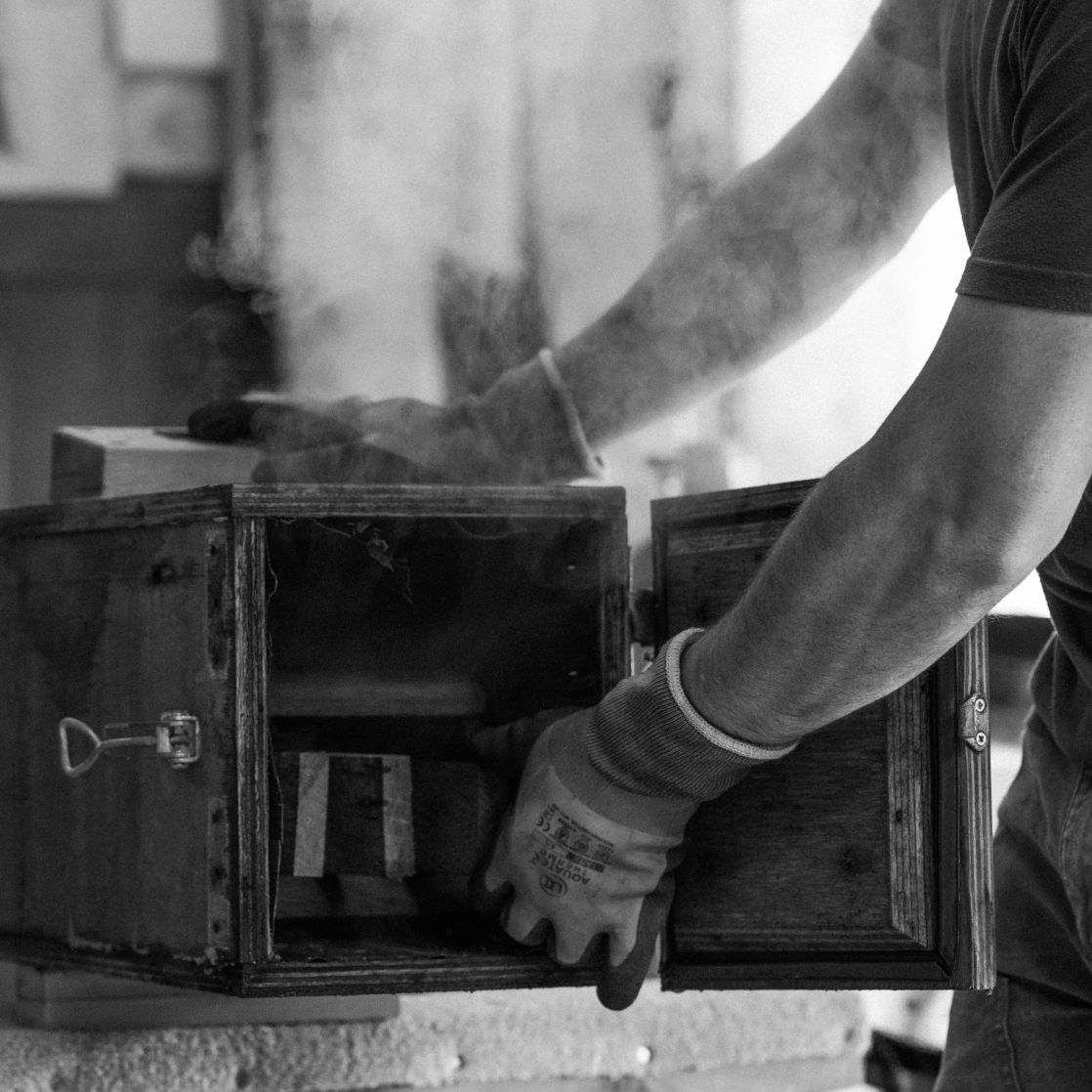Steam bending oak slat in box - traditional crafts