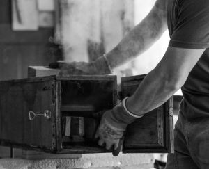 Steam bending oak slat in box - traditional crafts